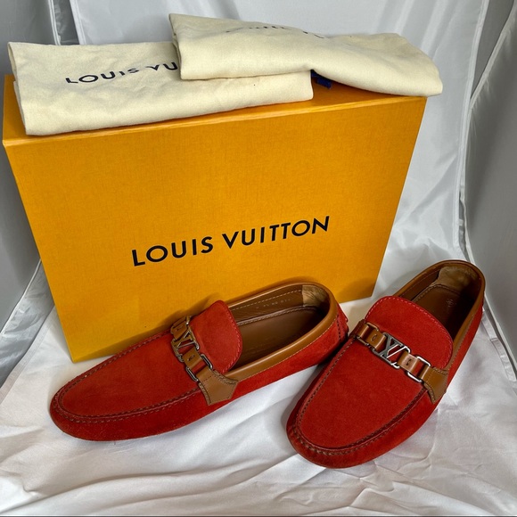 Louis Vuitton Suede Mens Loafer Red 